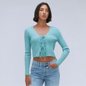 Everlane Cotton-Merino Front-Tie Top (Deep Turquoise)